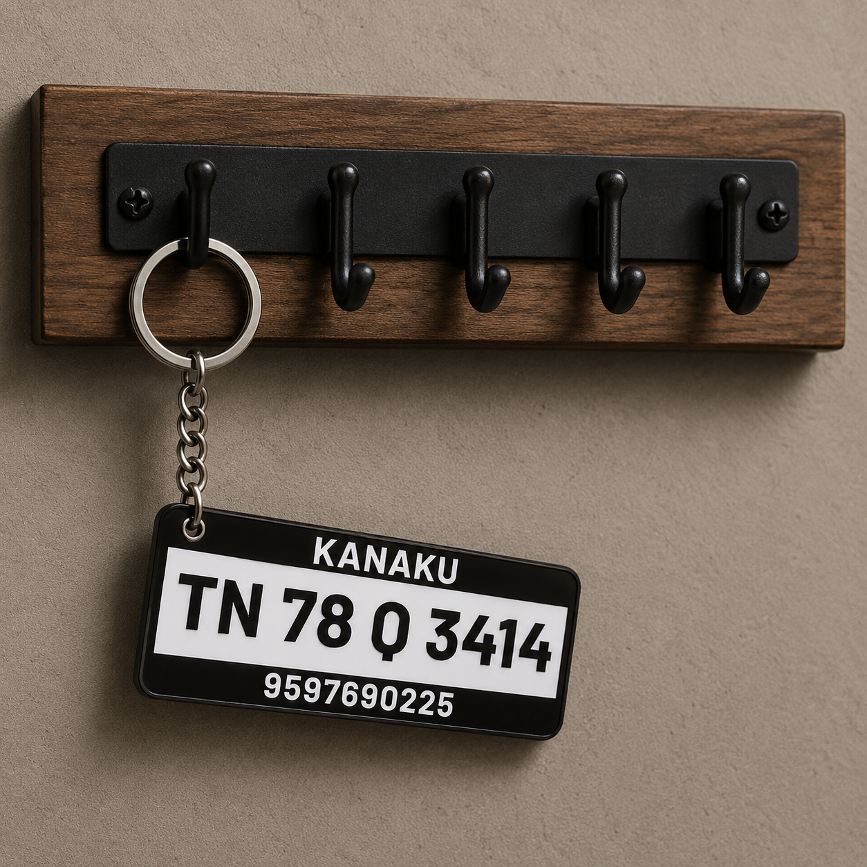 Personalized Vehicle Number Plate Keychain with Name & Contact Number