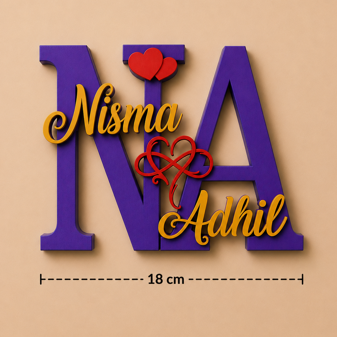 Personalized Couple Name Showpiece with Initials & Heart