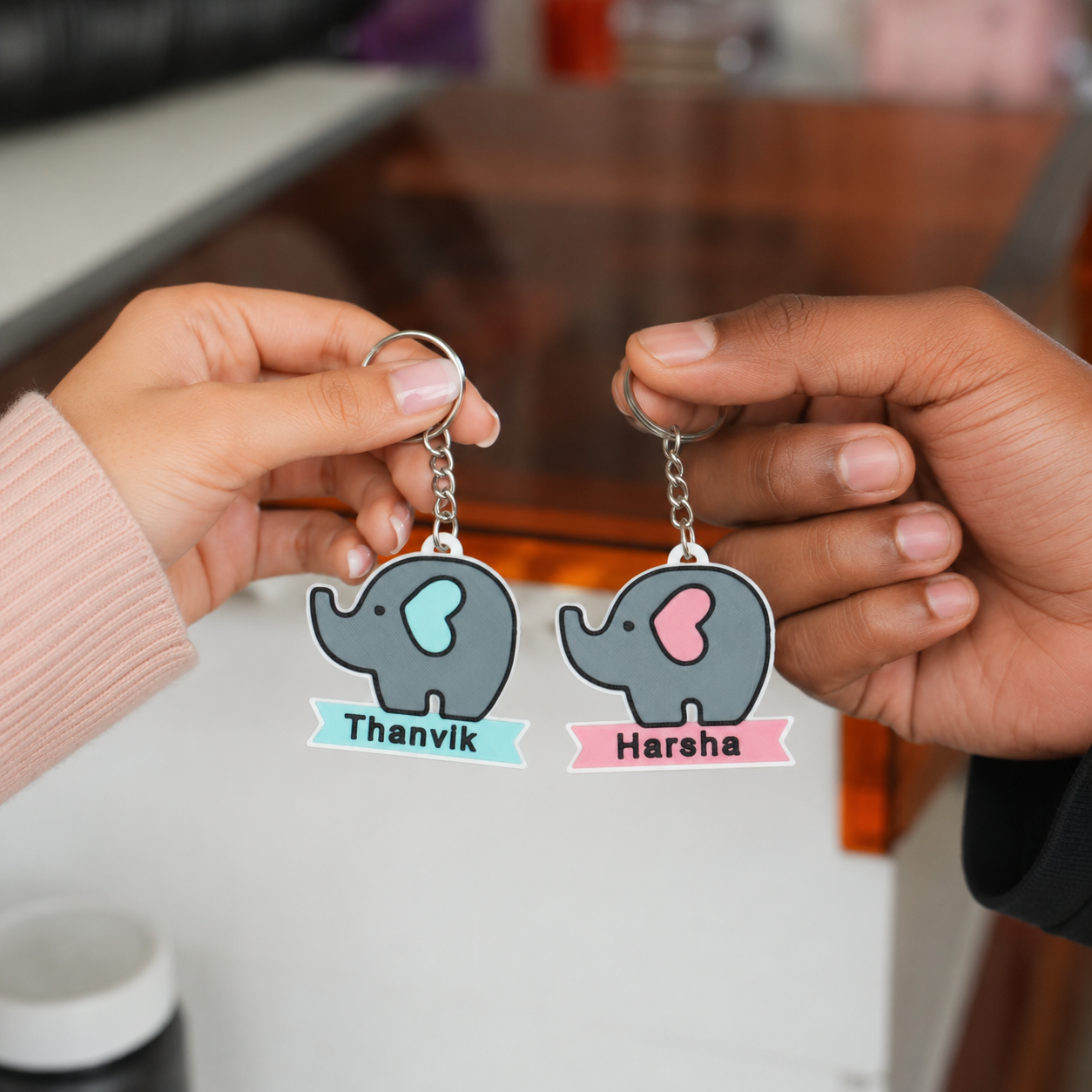 🐘Personalized Cute Elephant Name Keychain – 2 Unique Designs