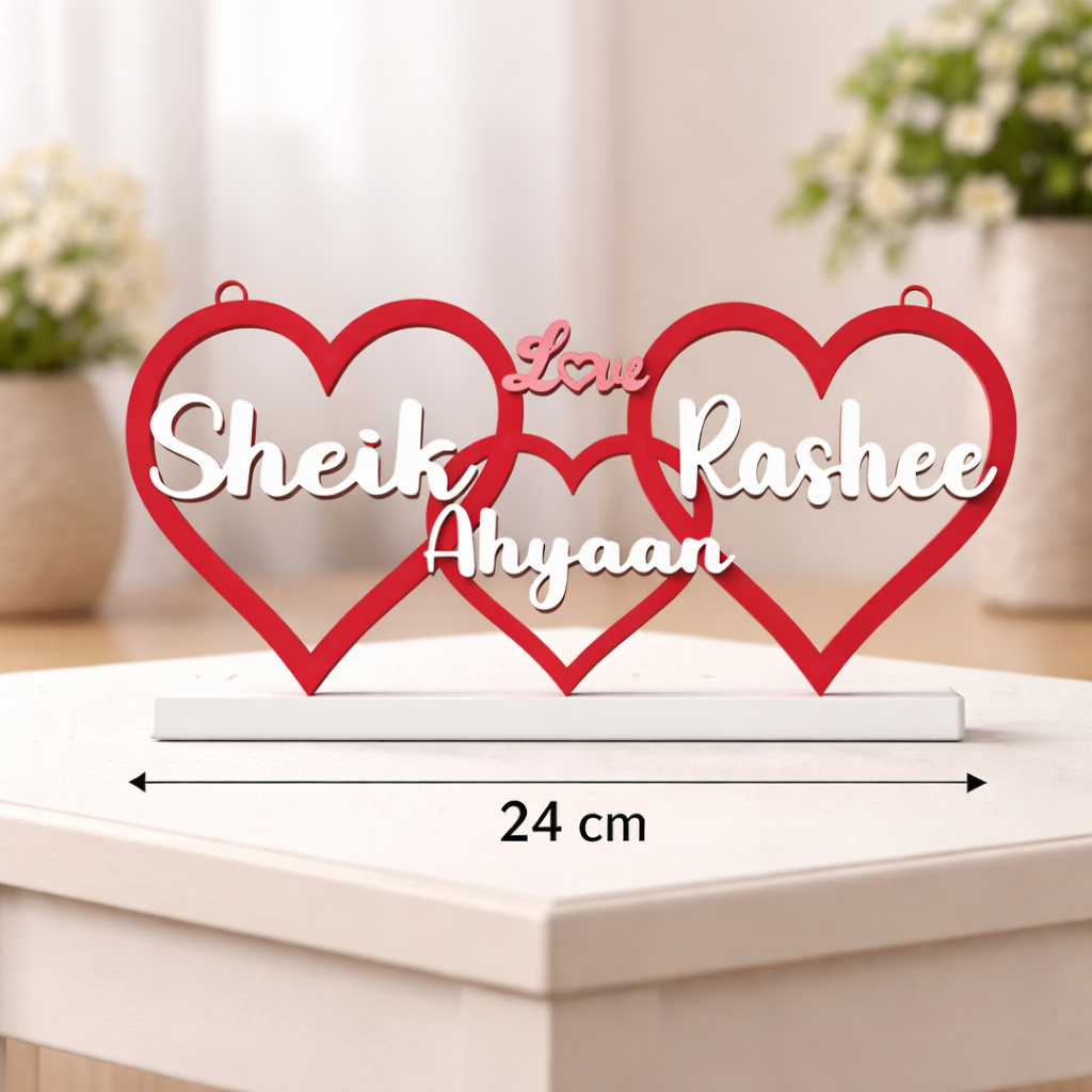 Personalized 3 Heart Family Name Showpiece