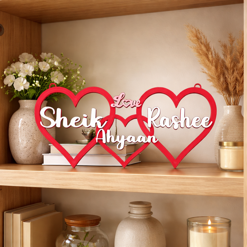 Personalized 3 Heart Family Name Showpiece