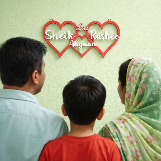 Personalized 3 Heart Family Name Showpiece