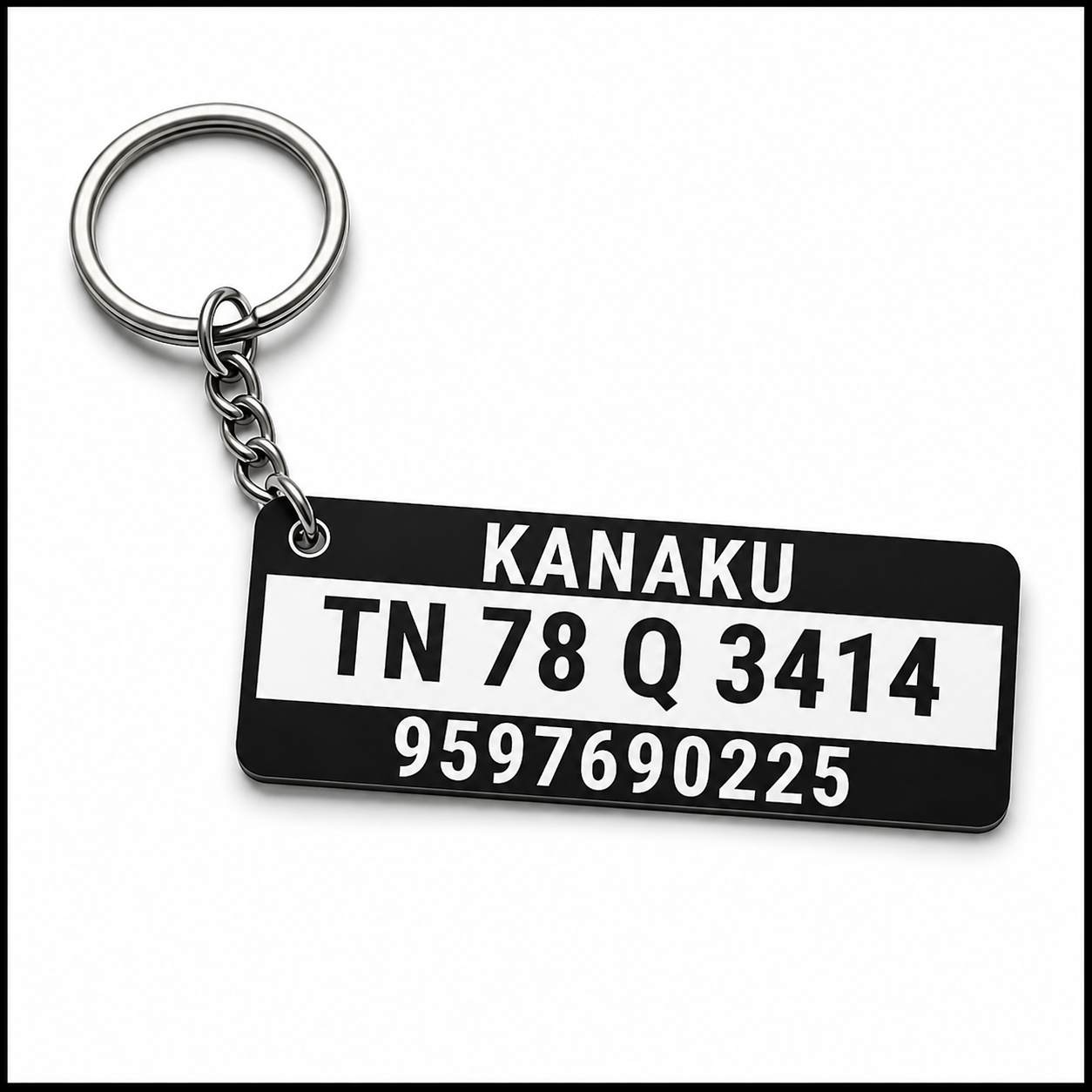 Personalized  Vehicle Number Plate Keychain with Name & Contact Number