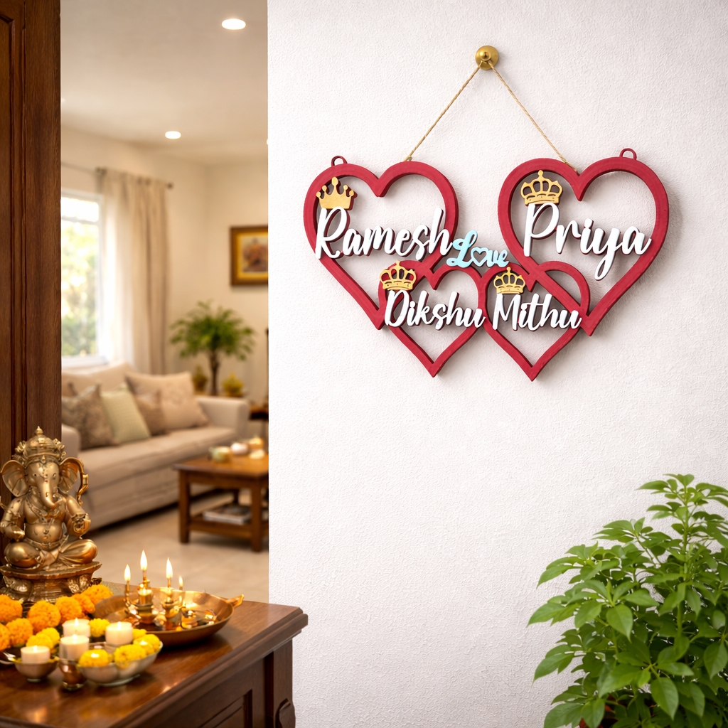 Personalized Family Heart Name Showpiece with Crown