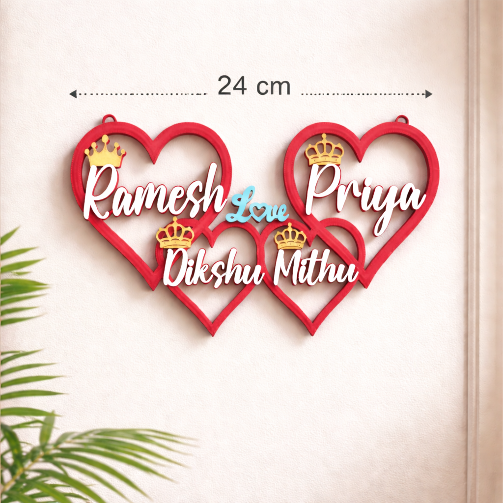 Personalized Family Heart Name Showpiece with Crown