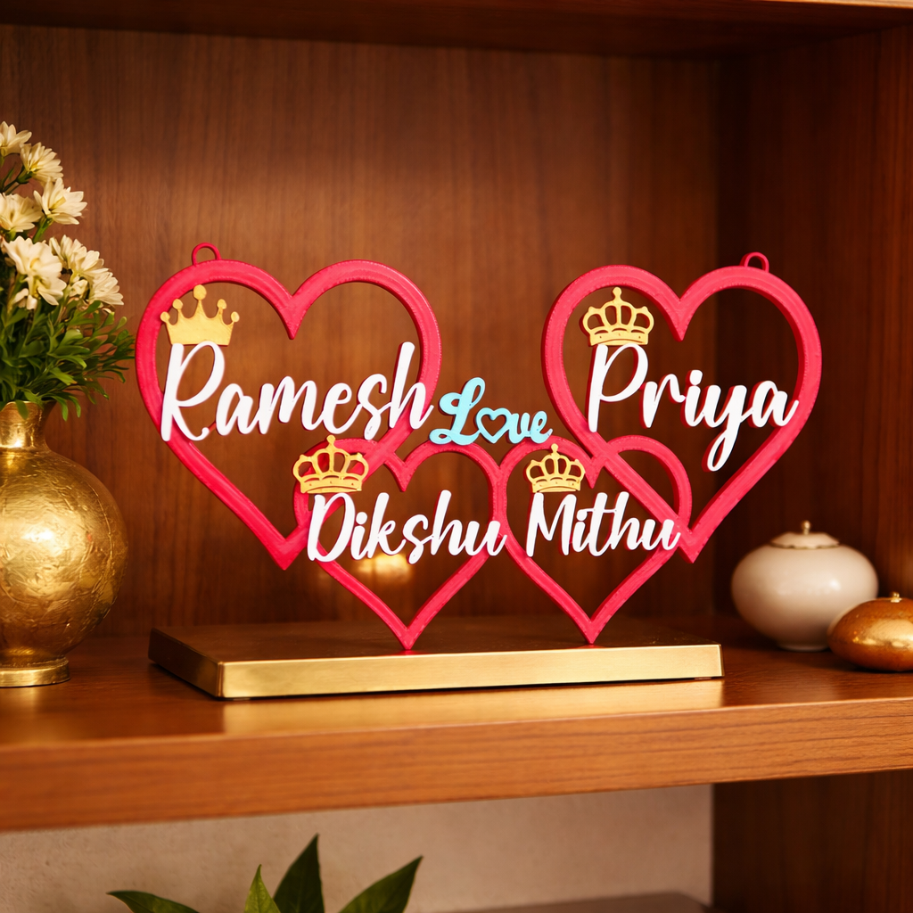 Personalized Family Heart Name Showpiece with Crown