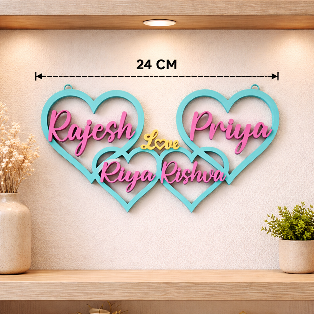 Personalized 4 - Hearts Family Name Showpiece