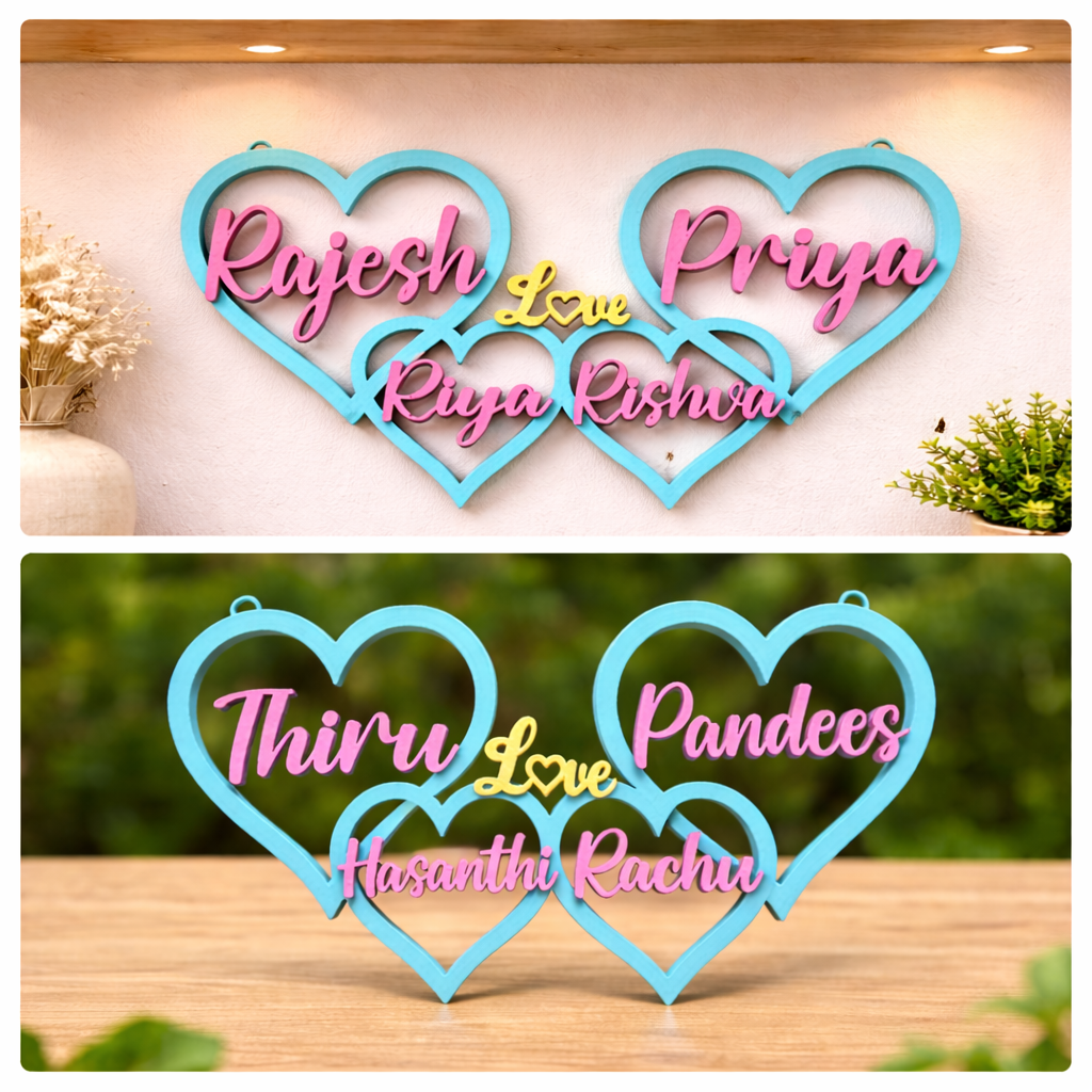 Personalized 4 - Hearts Family Name Showpiece