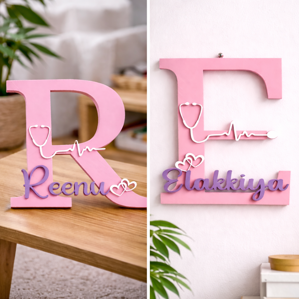 Personalized Doctor Name Initial Showpiece with Stethoscope