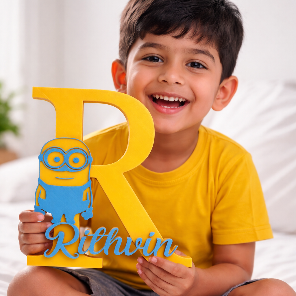 Customized Kids Name Initial  with Minion Theme