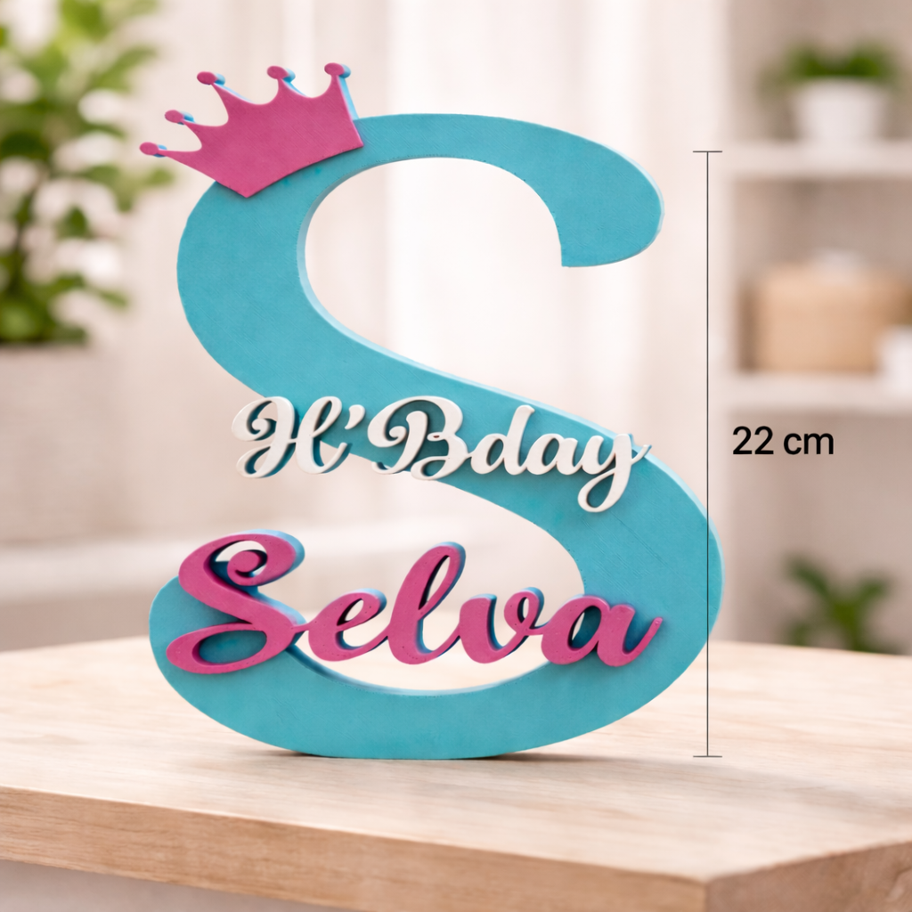 Personalized “S” Letter Birthday Name Showpiece with Crown and Butterfly
