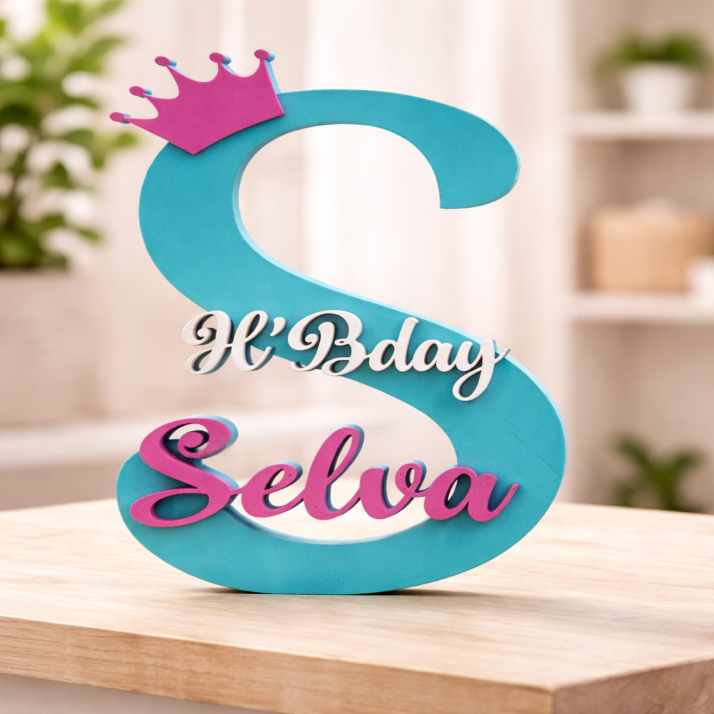 Personalized “S” Letter Birthday Name Showpiece with Crown and Butterfly