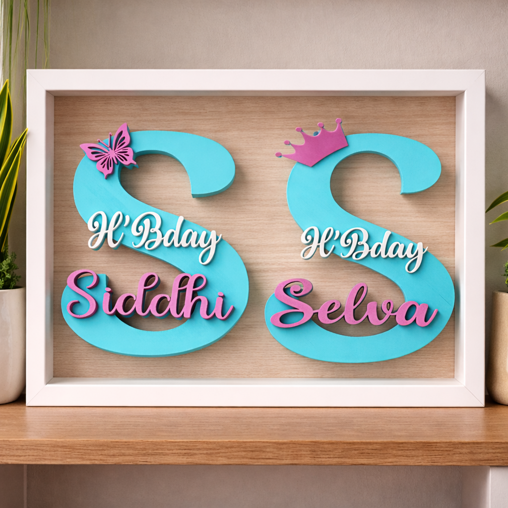 Personalized “S” Letter Birthday Name Showpiece with Crown and Butterfly