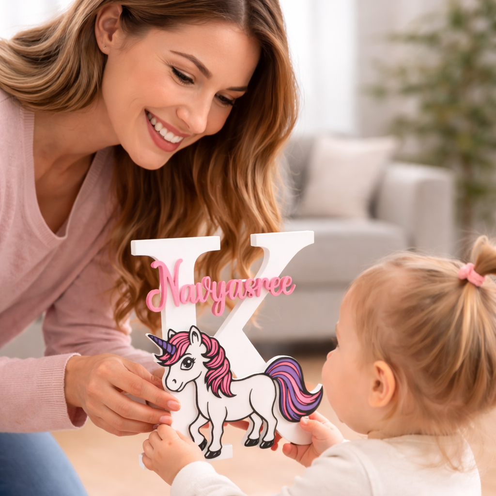 Personalized Unicorn Name Initial Stand