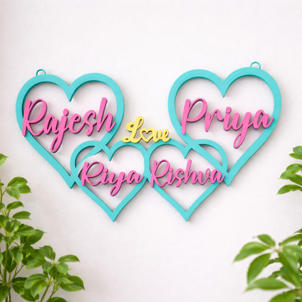 Personalized 4 - Hearts Family Name Showpiece