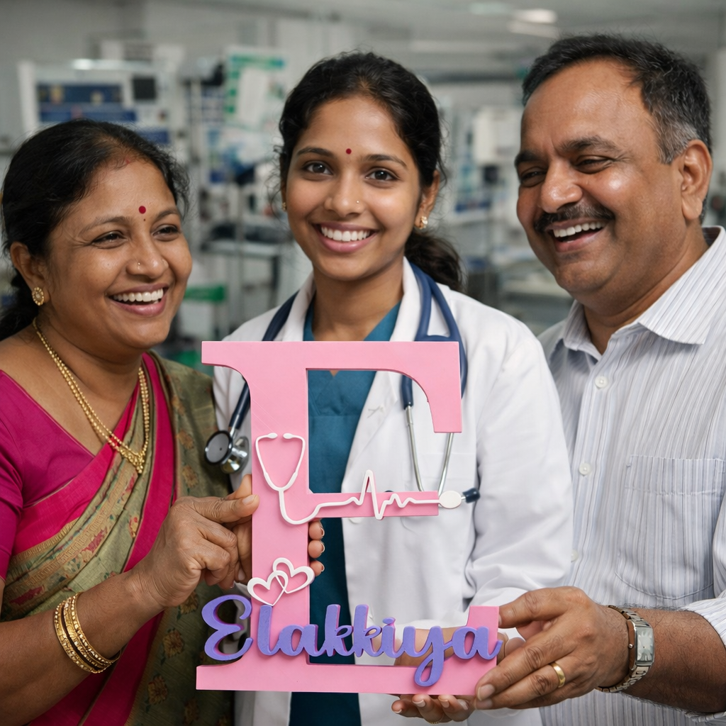 Personalized Doctor Name Initial Showpiece with Stethoscope
