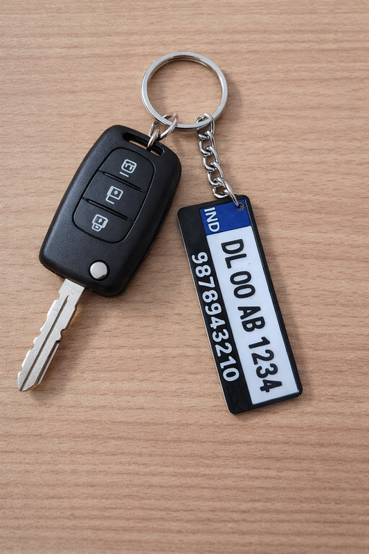 Custom Vehicle Number Plate Keychain personalized with Phone Number