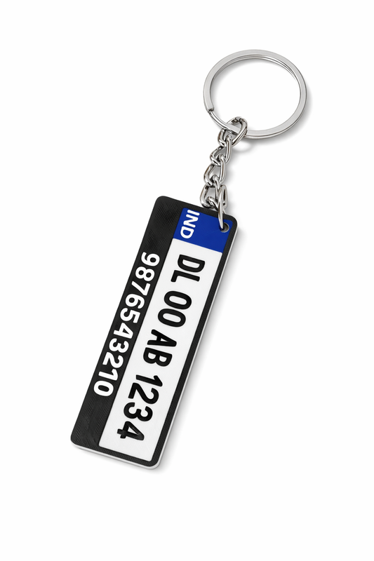 Custom Vehicle Number Plate Keychain personalized with Phone Number