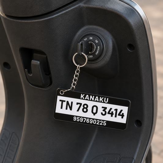 Personalized  Vehicle Number Plate Keychain with Name & Contact Number