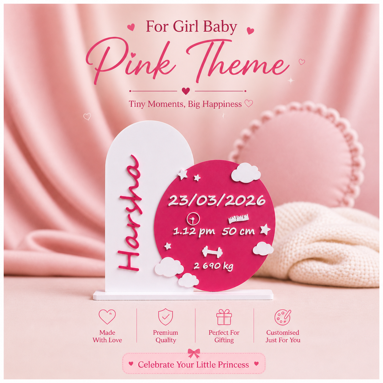 Personalized Baby Birth Details Name Board