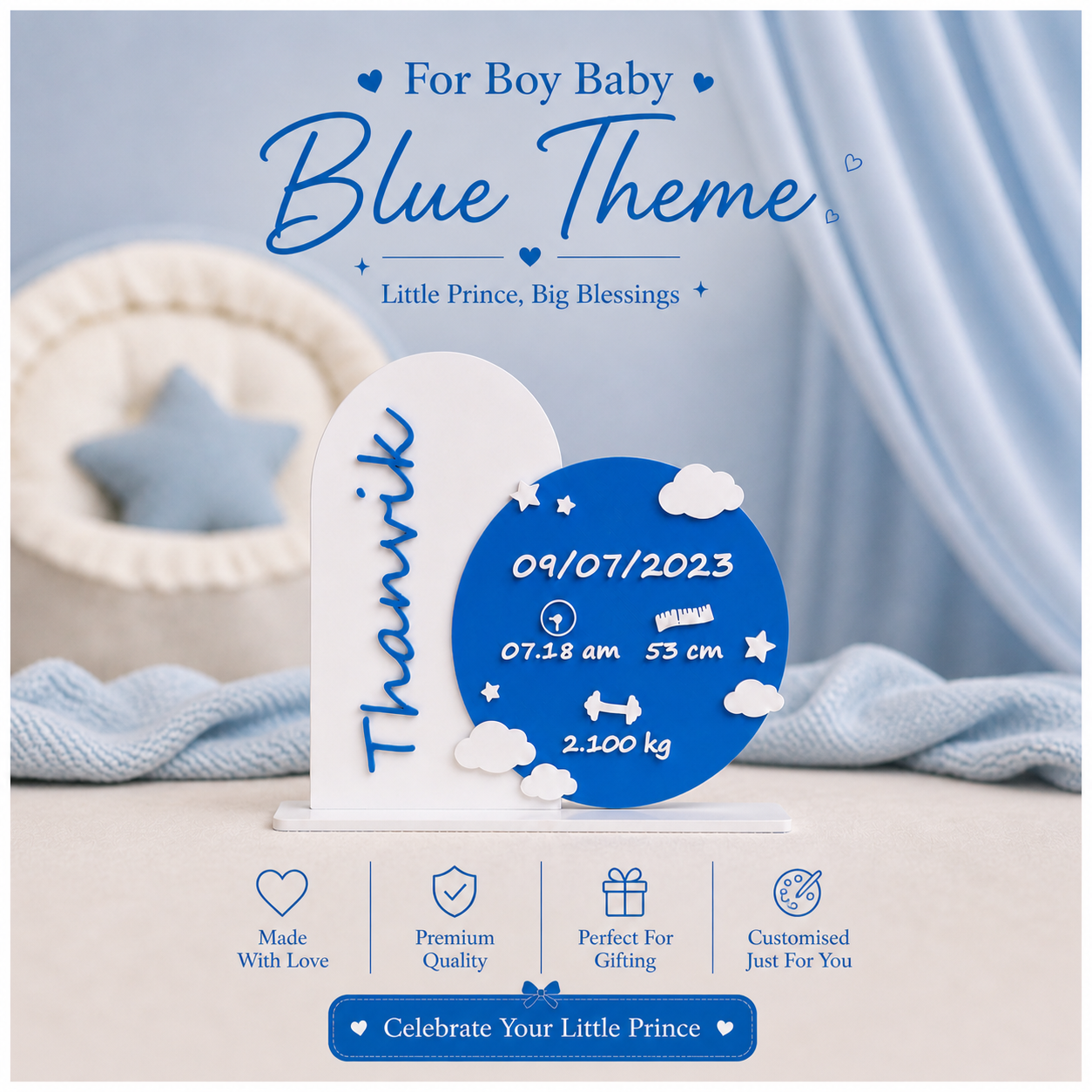 Personalized Baby Birth Details Name Board