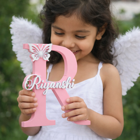 Personalized Pink Name Initial with Butterfly Showpiece