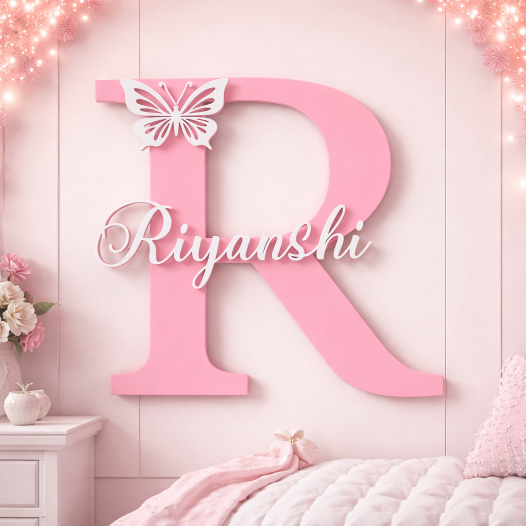 Personalized Pink Name Initial with Butterfly Showpiece