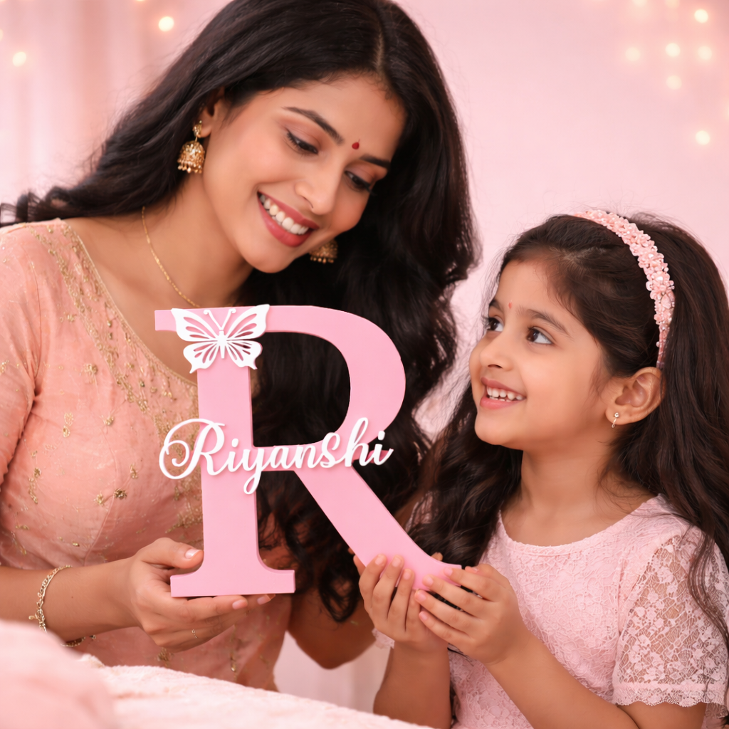 Personalized Pink Name Initial with Butterfly Showpiece