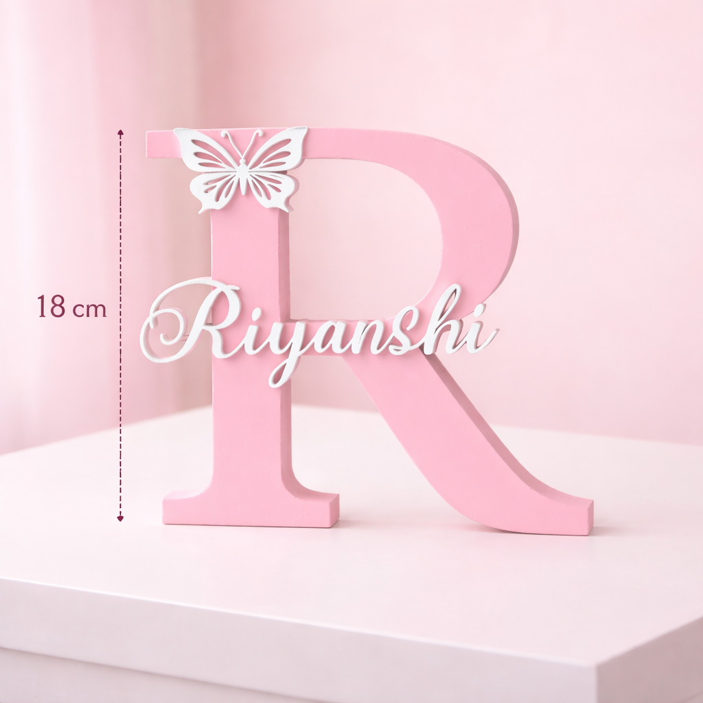 Personalized Pink Name Initial with Butterfly Showpiece
