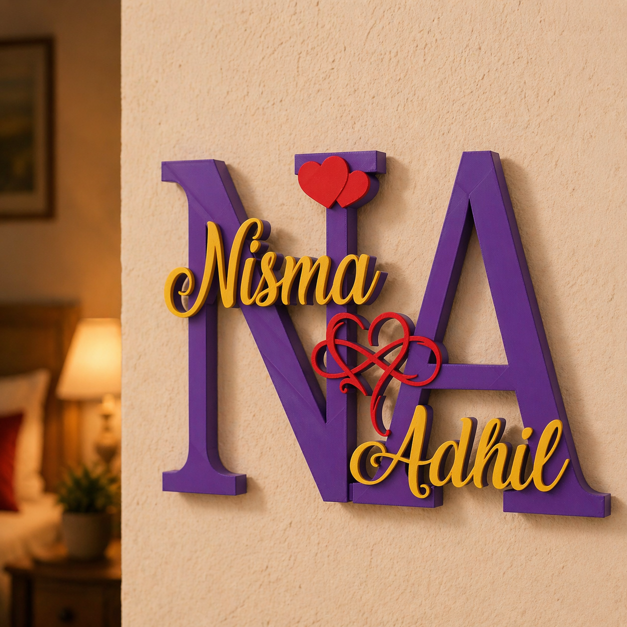 Personalized Couple Name Showpiece with Initials & Heart